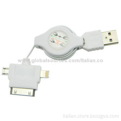 3-in-1 Retractable USB Data and Charging Cable for iPhone 5/4